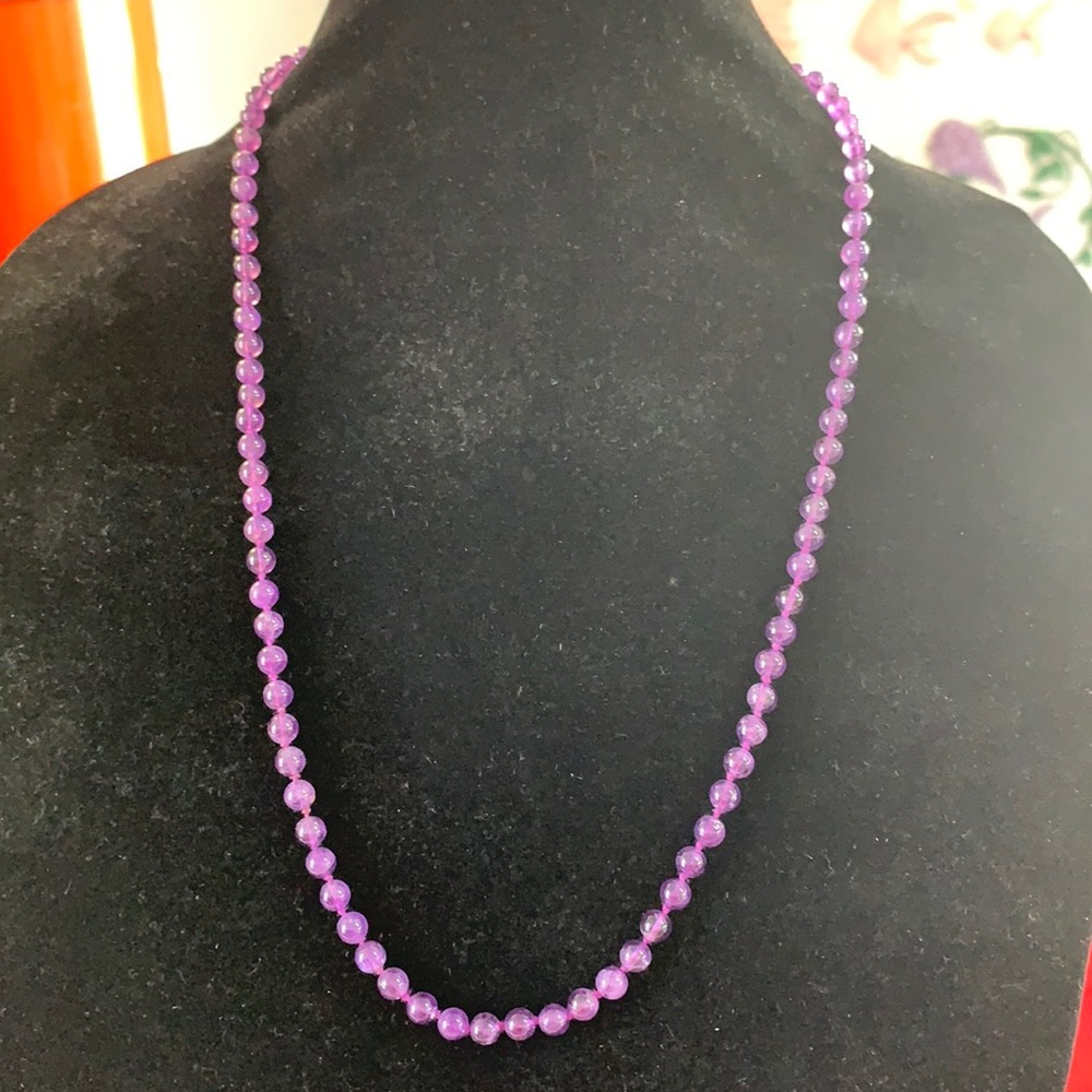 Amethyst polished round and hand knotted necklace